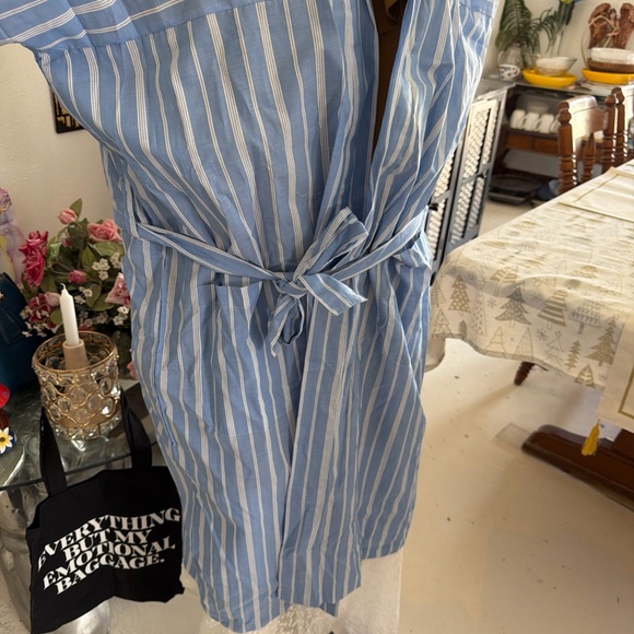 Men's Blue and White Striped Cotton Robe with Tie Belt Bill Blass - Picture 12 of 13